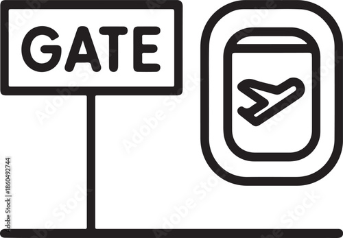 Airport gate sign and airplane window icon simple vector illustration for travel and aviation concepts isolated on white background
