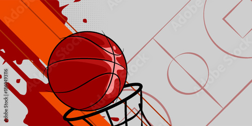 Vector illustration of a basketball ball in a basketball basket, basketball tournament