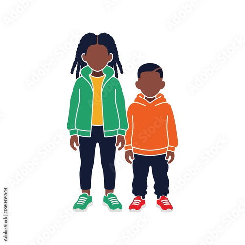 Stylish Vector Illustration of Two Kids in Casual Wear