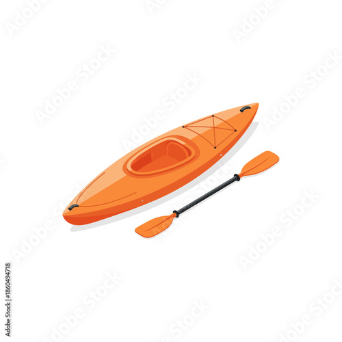 Orange Kayak and Paddle Illustration Isolated on White Background, Water Sports Equipment for Outdoor Recreation