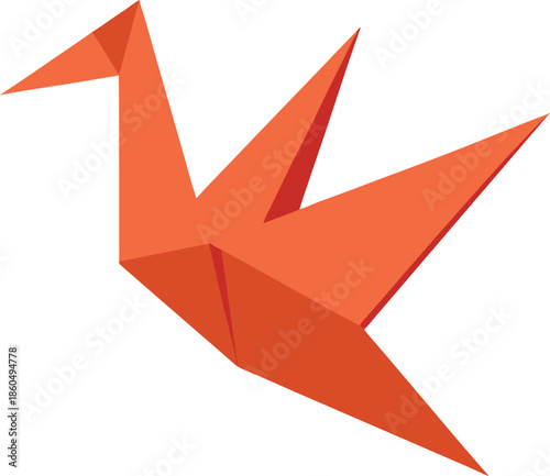 Folded Paper Origami Crane On Transparent Background