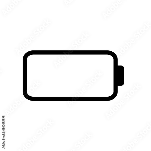 Empty battery, power energy status and charge level, black line vector icon