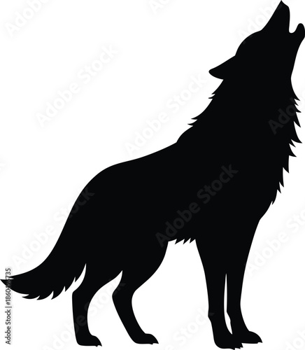 black howling wolf silhouette on transparent background