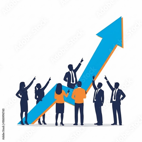 A group of business professionals celebrating a successful upward trend