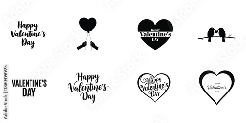 Valentine's Day Greeting Design Elements with Lovebirds and Heart Balloons