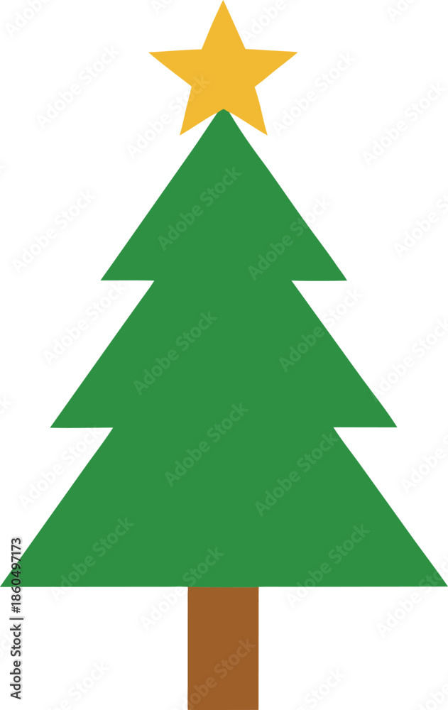 Fototapeta premium green christmas tree flat icon with star on transparent background