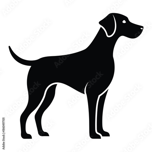A simple black silhouette of a hunting dog likely a pointer or setter