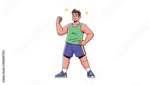 Strong and confident young man in sportswear flexing his bicep, showing off his muscles and representing fitness and a healthy lifestyle.