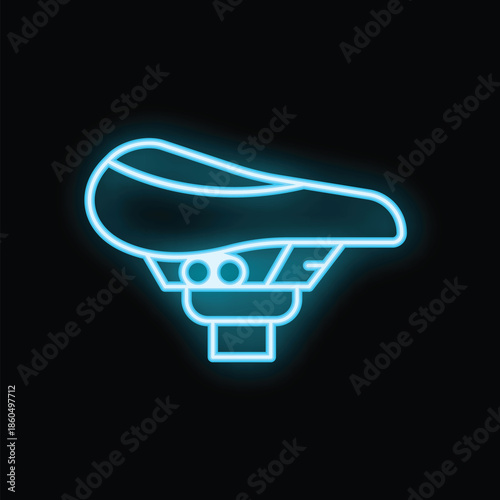 Neon icon of bicycle saddle glowing blue, great for decoration of cycling club or bike shop