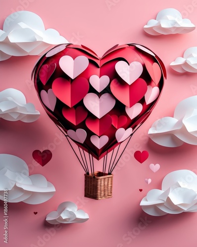 3D Paper Cut Heart Balloon Valentine Illustration
