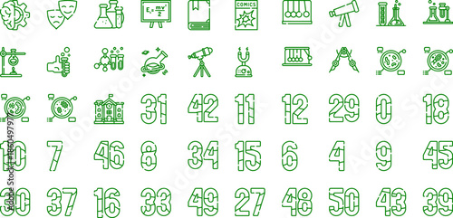 set of neon green icons and numbers on transparent background vector illustration, vector pictograms, vector icons set