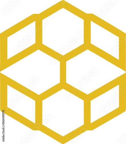 gold honeycomb hexagon pattern icon on transparent background