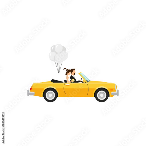 Dog Sitting in Yellow Convertible Car.