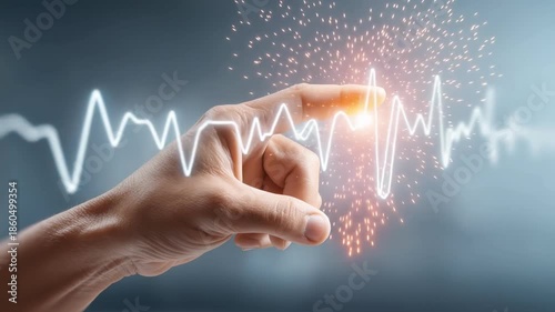 Finger interacting with glowing pulse line symbolizing digital health monitoring