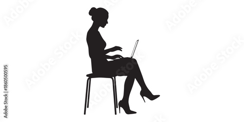 Woman using laptop silhouette Vector, illustration