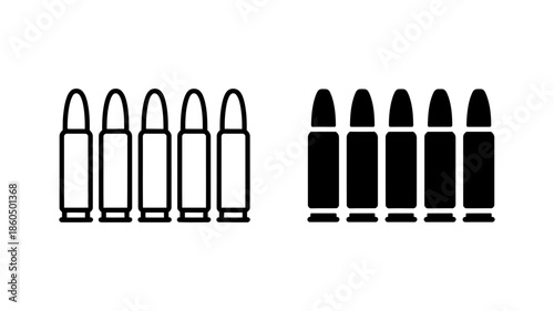 Vector illustration of bullet ammunition icons in line art and solid silhouette style
