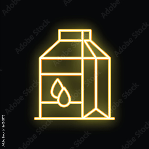 Yellow glowing neon line milk or juice pack icon isolated on black background. Vector