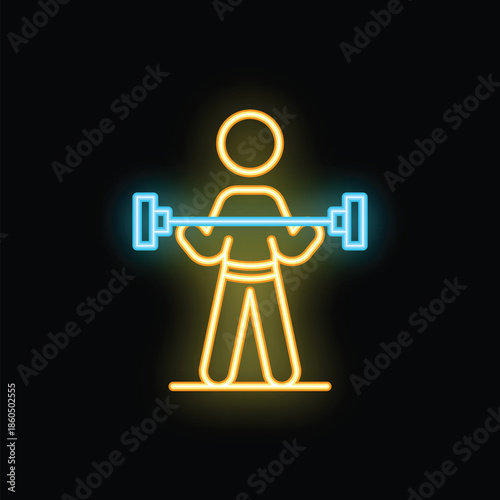 Neon sign representing a weightlifter lifting a barbell, ideal for gym, fitness and sports concepts