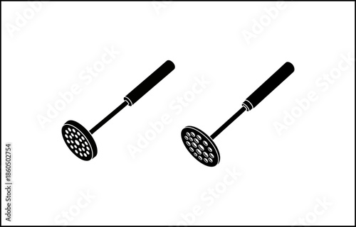 Two black meat tenderizers on a clean white background, perfect for cooking and food preparation illustrations