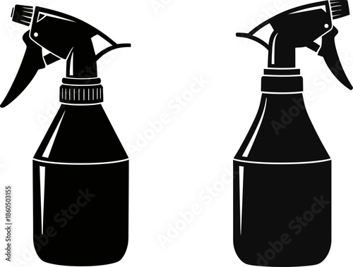 Two black spray bottles with trigger nozzles for cleaning and household use