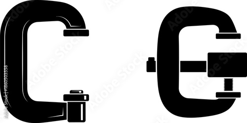 Black Silhouette of Industrial C-Clamp and Adjustable Screw G-Clamp Tool