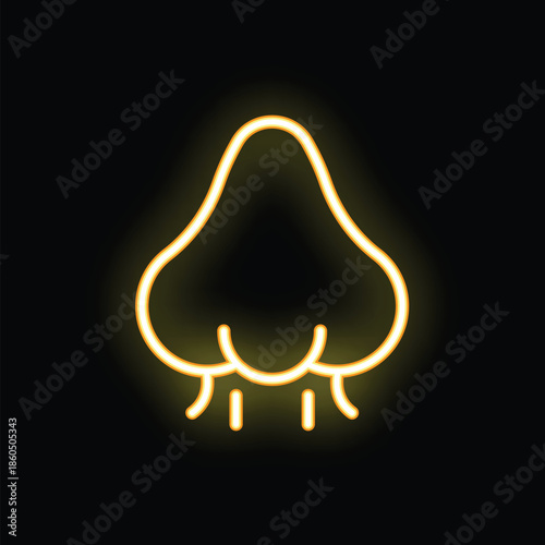 Bright yellow neon sign of a nose smelling on a black background