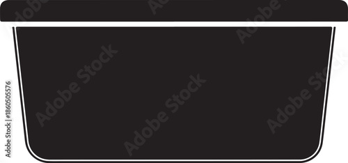 Black rectangular container with white outline on plain background