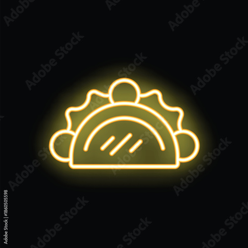 Yellow neon sign representing a tasty empanada, perfect for promoting restaurants and food businesses