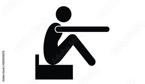 Stick figure performing a handstand on a small rectangular block