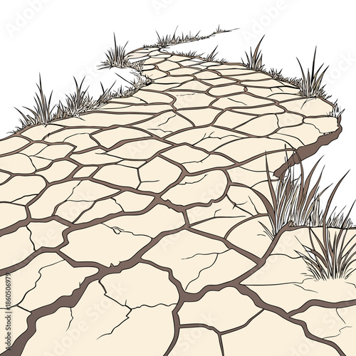 Cracked clay desert surface with sparse grass cracked earth 1