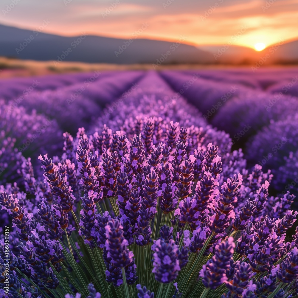 Obraz premium Rows of lavender bushes in a field