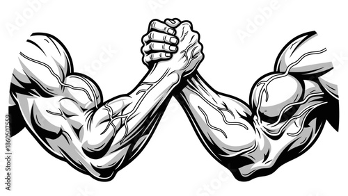 Isolated cartoon vector illustration of a human hand holding a tattoo sketch art gesture with a powerful fist and thumb up symbol on white