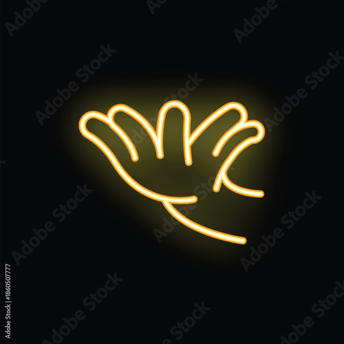 Simple minimalist neon yellow line drawing of a hand waving on a black background