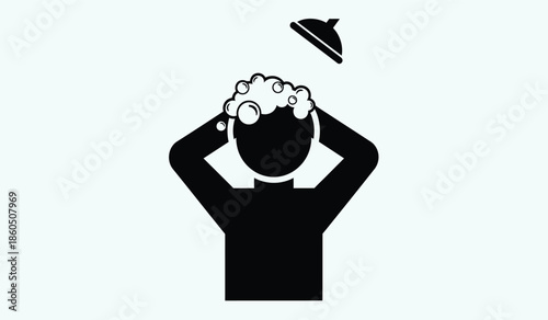 Person taking a shower with head under the running water stream