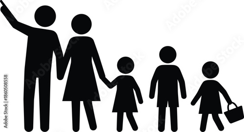 Family silhouette illustration with children, vector design for parenting concept, social unity, domestic life, family services, and relationship artwork