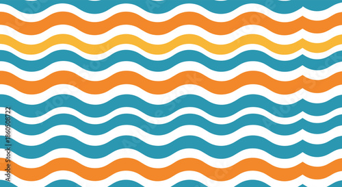 A seamless abstract wavy line pattern in a cheerful color palette of blue orange and yellow perfect for modern backgrounds.