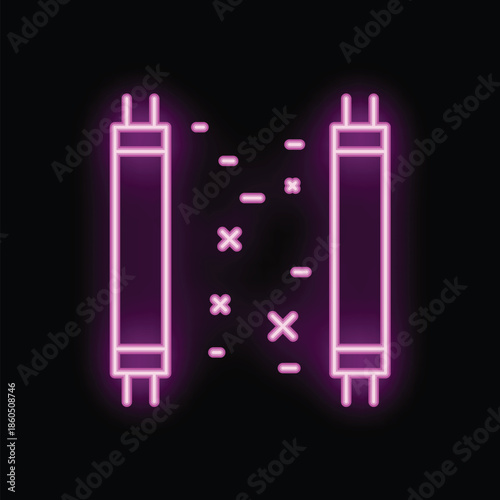 Neon icon of two servers exchanging data with crosses depicting data loss