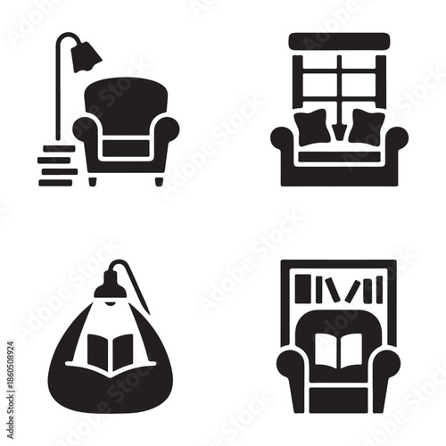 Modern dining area interior furniture silhouette vector illustration