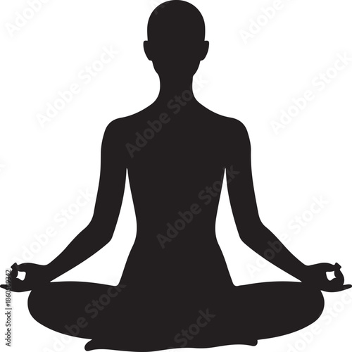 Silhouette of Person Meditating in Lotus Pose on White Background meditation yoga