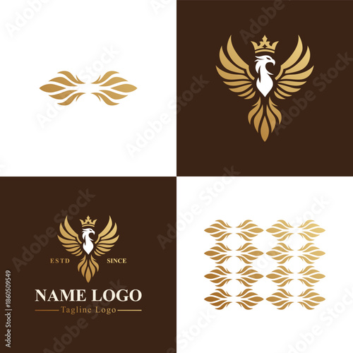 Golden Phoenix with Crown — Elegant Luxury Logo Vector