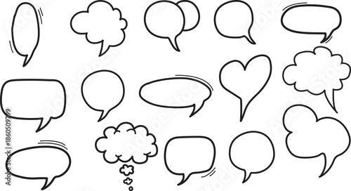 Collection of various speech bubbles and thought clouds