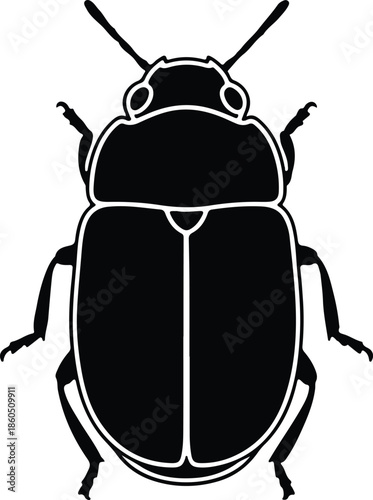 Silhouette Black Beetle Insect Isolated On White Background Clean Vector Illustration
