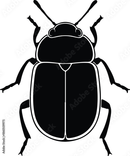 Silhouette Detailed Black Beetle Insect Bug Animal Nature Minimalist Design Isolated Icon Vector Illustration