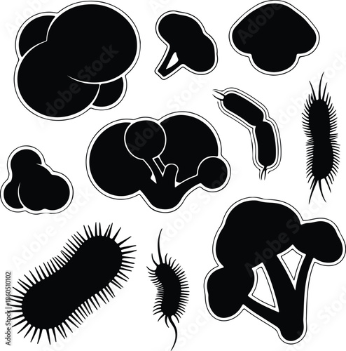 Silhouette Microscopic Organisms Bacteria Viruses And Cells Collection Vector Illustration