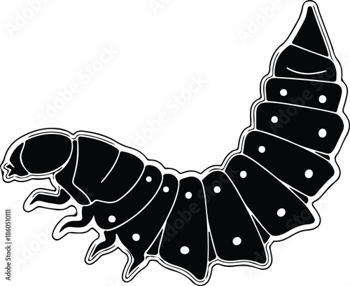 Silhouette Larva Insect Crawling Creature Outline Isolated White Background Vector Illustration