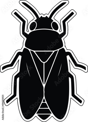 Silhouette Minimalist Black Beetle Insect Icon Isolated Graphic Element Vector Illustration
