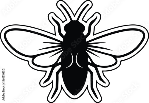 Silhouette Stylized Flying Honey Bee Black Outline Minimalist Design Graphic Vector Illustration