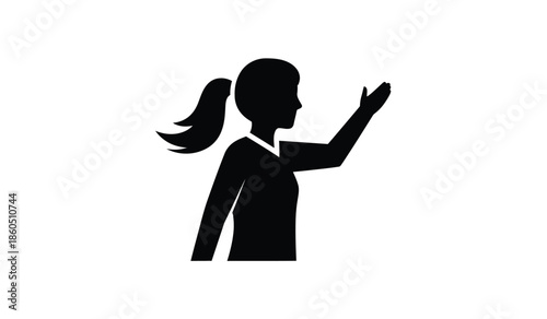 Silhouette of a woman with a raised hand and flowing ponytail