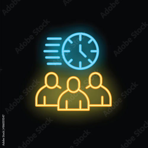 Neon sign of a clock with its second hand moving fast, showing the deadline for a team