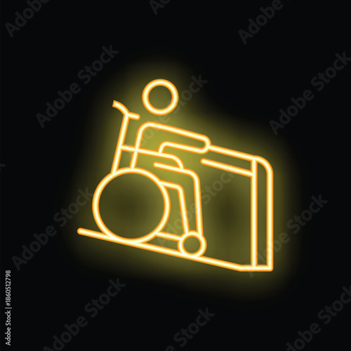 Neon style icon of a disabled person using a wheelchair ramp for accessibility